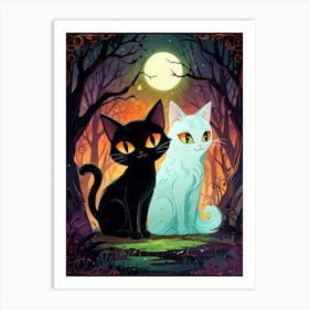 Two Black Cats In The Forest Art Print