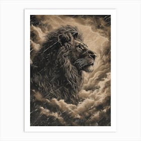 Barbary Lion Relief Illustration Storm 2 Art Print
