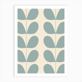 Mid Century Modern Leaf Print Blue Art Print