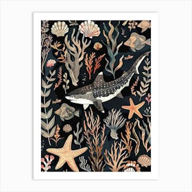 Goblin Shark Seascape Black Background Illustration 2 Art Print