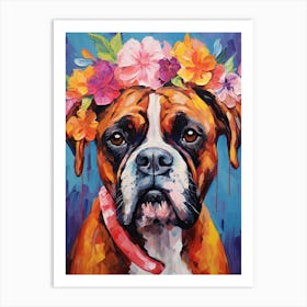 Boxer Portrait With A Flower Crown, Matisse Painting Style 1 Art Print