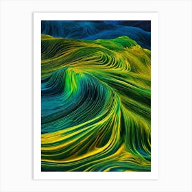 Abstract Greens and Blues Yellow Art Print