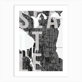 Seattle Mono Street Map Text Overlay Art Print