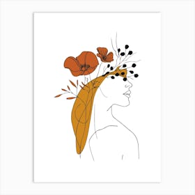 Woman Portrait Monoline Minimalist Hand Drawing Boho Illustration (18) Art Print