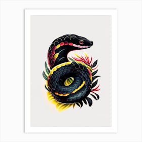 Black Pine Snake Tattoo Style Art Print