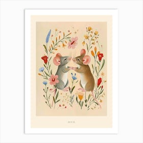 Folksy Floral Animal Drawing Mouse Poster Art Print