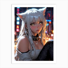 Anime Girl With Cat Ears 2 Art Print