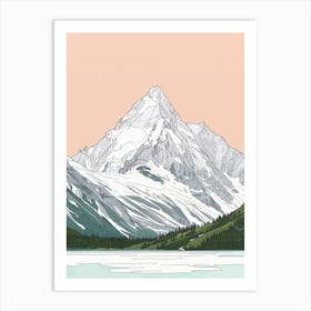 Mount Robson Canada Color Line Drawing (2) Art Print