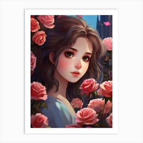 Girl With Roses Art Print