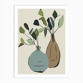 Two Vases With Leaves Art Print