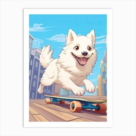 American Eskimo Dog Skateboarding Illustration 1 Art Print
