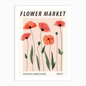 Flower market Poppy, Pink floral botanical print Art Print