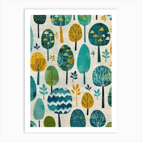 Trees On A Blue Background Art Print