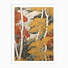 European White Birch 1 Vintage Autumn Tree Print  Art Print
