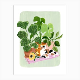 Cat and Plants Still Life Art Print