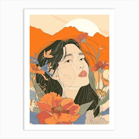 Asian Girl With Flowers 5 Art Print