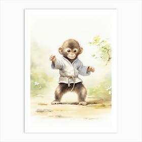 Monkey Painting Practicing Tai Chi Watercolour 3 Art Print