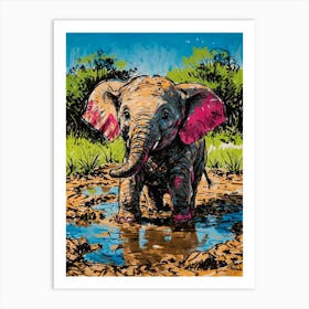 Elephant In Puddle Art Print
