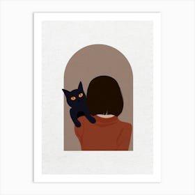 Minimal art Girl holding a cat Art Print
