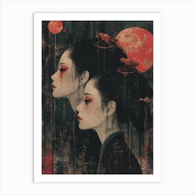 Two Women With Red Eyes Art Print
