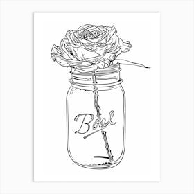 Rose In A Jar Line Drawing 1 Art Print