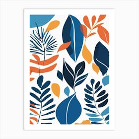 Abstract oragne blue leaves Art Print