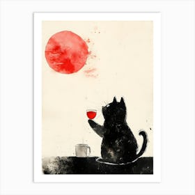 Cat Drinking Wine Art Print