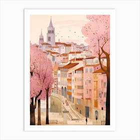 Santander Spain 5 Vintage Pink Travel Illustration Art Print