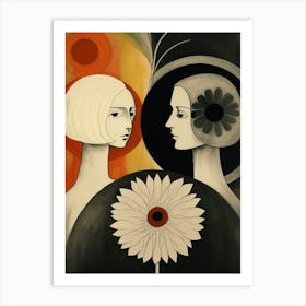 Two Women with White Flower Wall Art Print Art Print
