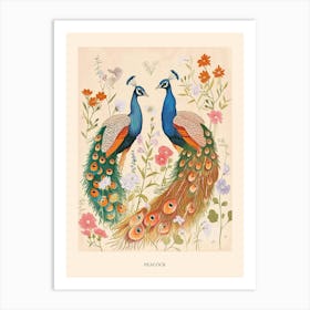 Folksy Floral Animal Drawing Peacock 5 Poster Art Print