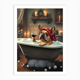 French Bulldog In Bathtub Art Print