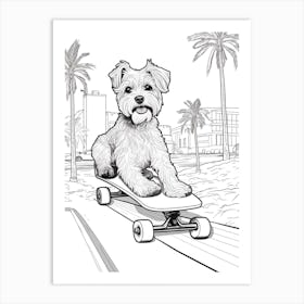 Miniature Schnauzer Dog Skateboarding Line Art 3 Art Print