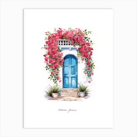 Athens, Greece   Mediterranean Doors Watercolour Painting 1 Poster Art Print