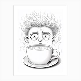 Fine Black & White Line Drawing Person Behind Coffee Cup Art Print