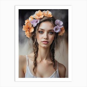 Beautiful Girl With Flowers 11 Art Print