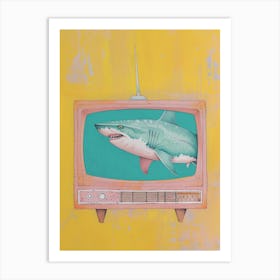 Mustard Pink Blue Shark Tv Art Print