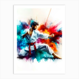 Karate Man With Colorful Paint Splashes Art Print