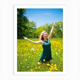 Adult Woman Basking In The Warmth Of The Golden Summer Sun Carefree And Relaxed In A Lush Park Sett 2 Art Print