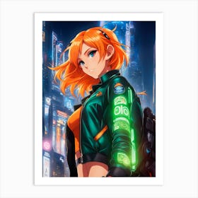 Anime Girl In A Futuristic City Art Print