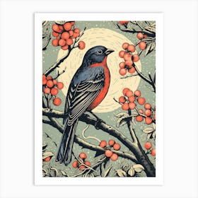 Vintage Bird Linocut Finch 3 Art Print