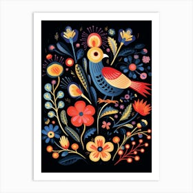 Folk Bird Illustration Finch 2 Art Print