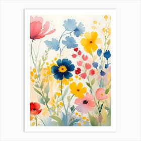 Wildflowers Field Watercolor 2 Art Print