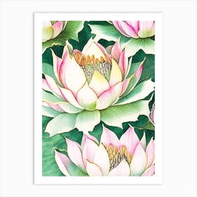 Lotus Flower Repeat Pattern Watercolour Ink Pencil 2 Art Print