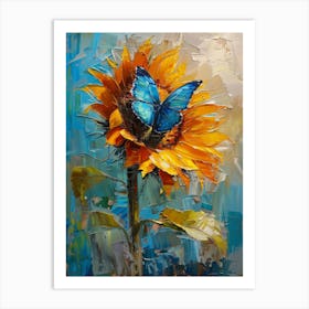 Blue Butterfly On Sunflower 5 Art Print