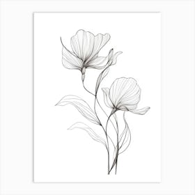 Black And White Drawing Of Flowers Art Print