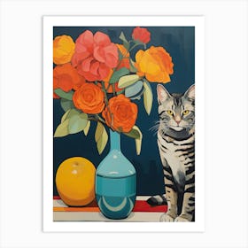 Camellia Flower Vase And A Cat, A Painting In The Style Of Matisse 3 Art Print