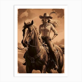 Cowgirl On Horse Vintage Poster 7 Art Print