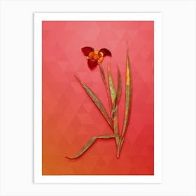 Vintage Tiger Flower Botanical Art on Fiery Red Art Print