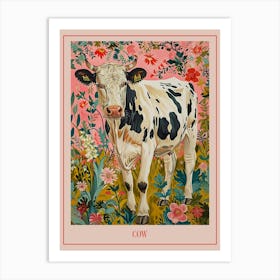 Floral Animal Painting Cow 4 Poster Art Print