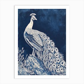 Peacock On A Rock Linocut Inspired 4 Art Print